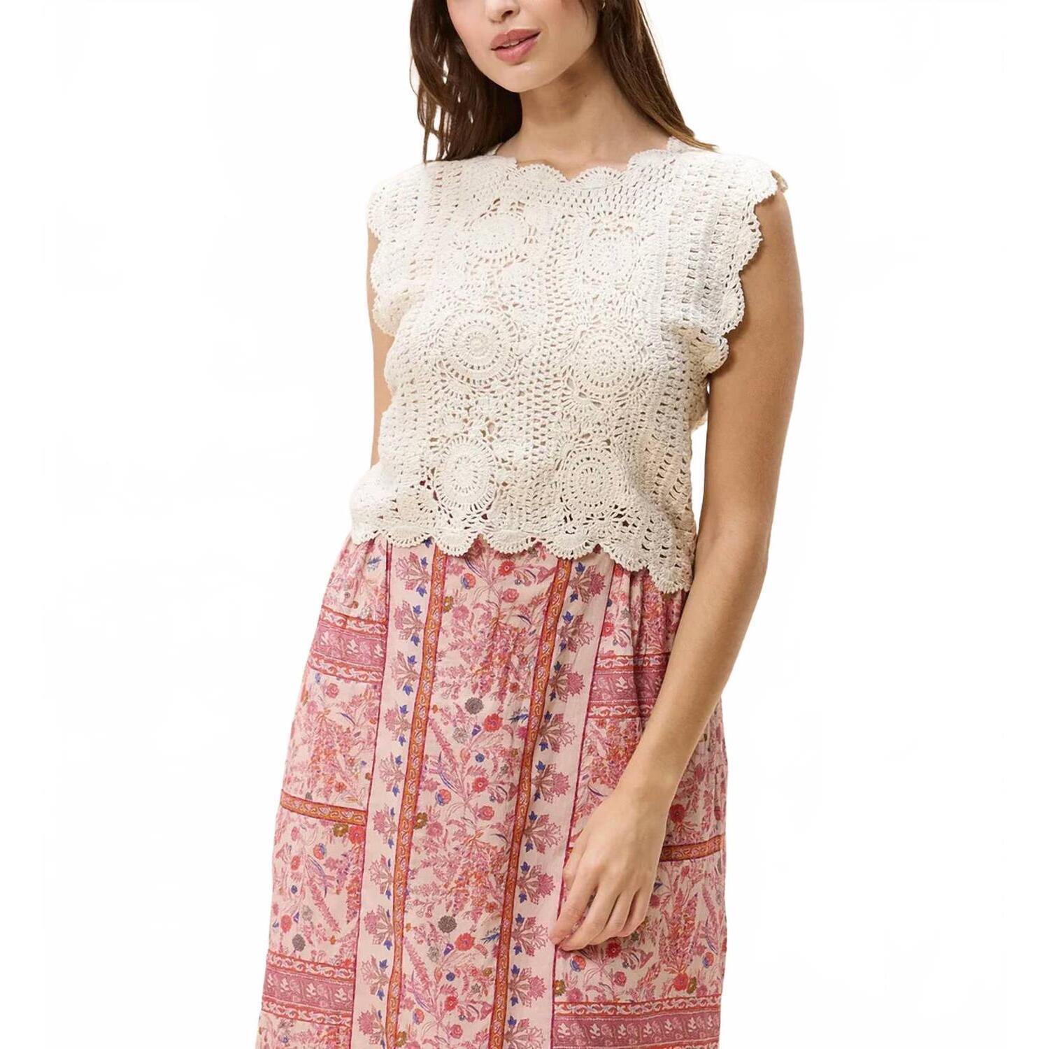 New Cleobella Astra Crochet Crop Top In Parchment